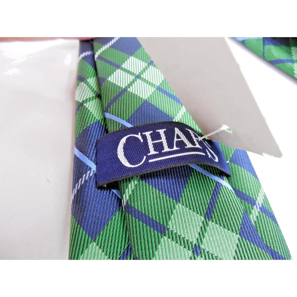 Chaps Neck Tie Boy's Classic Green & Blue Plaid 100% Polyester 48